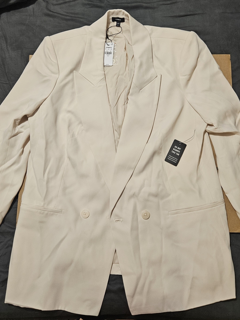 Express Women's Cream Long Line Double-Breasted Blazer